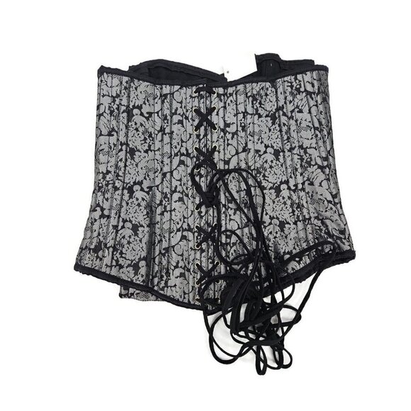 New Fiona's Fineries Silver Floral Overbust Corset Womens Size 30 Lace Up - Picture 3 of 9